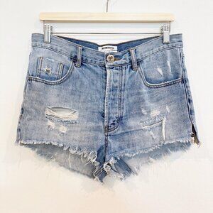 One Teaspoon Denim Outlaw Distressed Cut Off Low Waist Jean Shorts Blue Boho 28